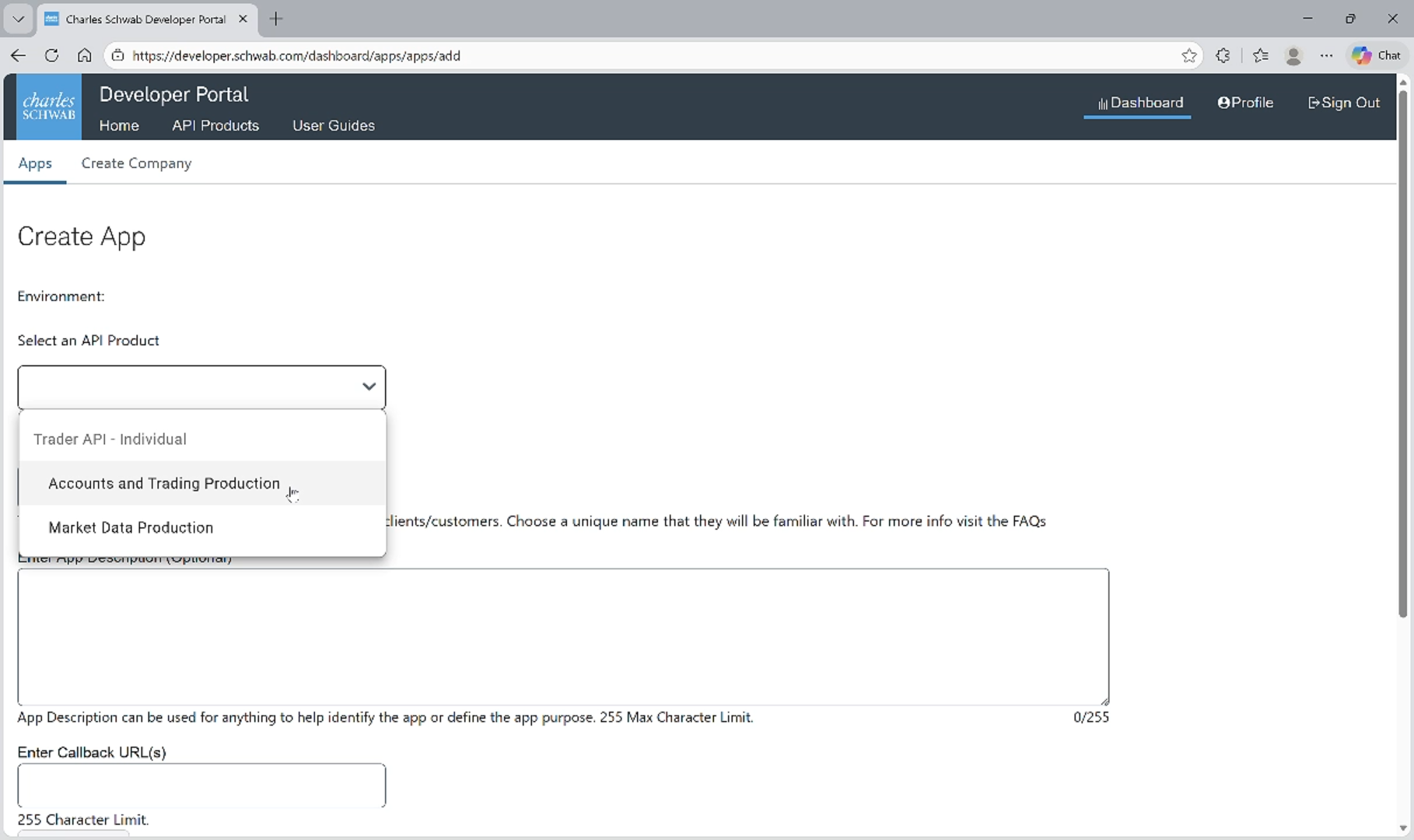 Create a Schwab Application - Step 4