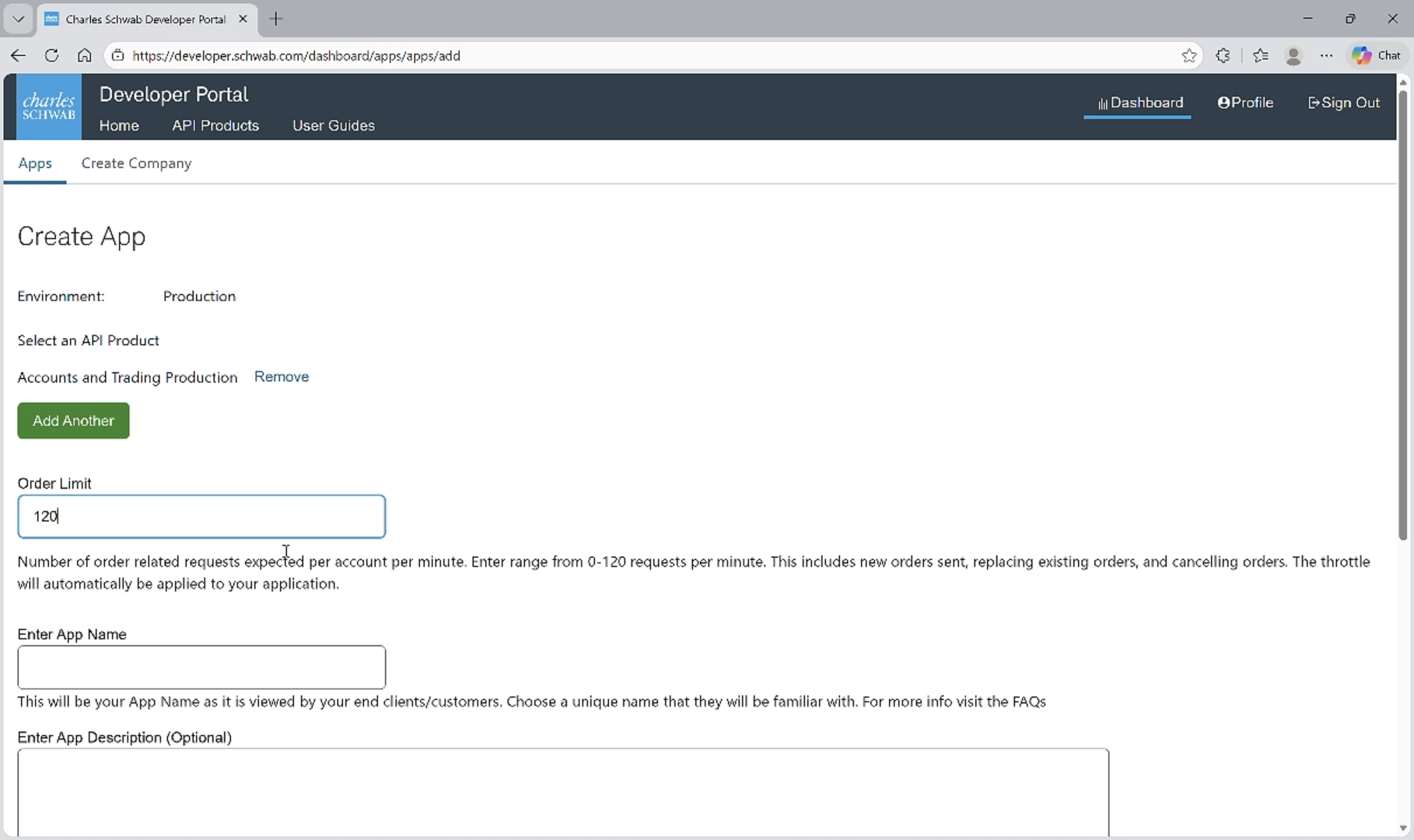 Create a Schwab Application - Step 5