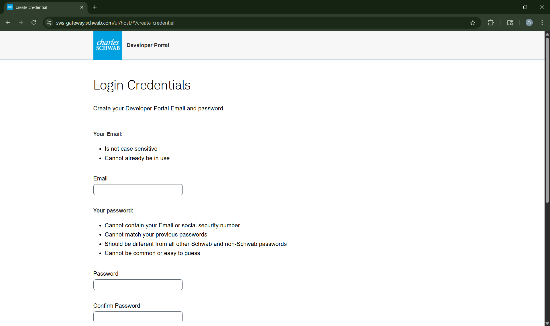 Create a Schwab Developer Account - Step 5